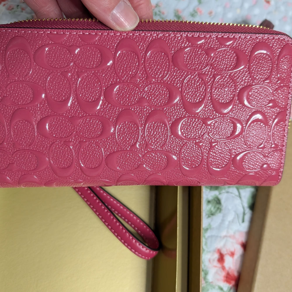 Coach Pink Signature Leather Zip Wristlet - Picture 2 of 4